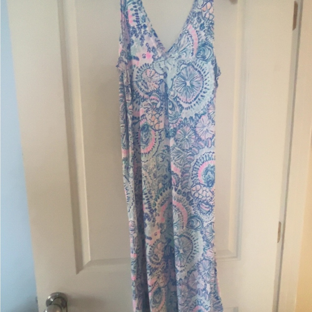 Lilly Pulitzer Floral Blue and Pink Midi Dress